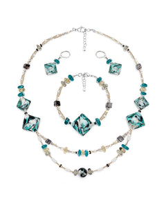 Set Gabriela Albastru – colier, brățară și cercei din sticlă de Murano