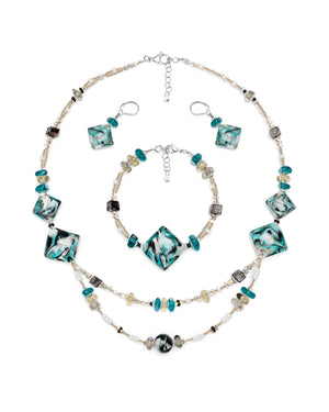 Set Gabriela Albastru – colier, brățară și cercei din sticlă de Murano