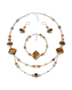 Set Gabriela Galben – colier, brățară și cercei din sticlă de Murano