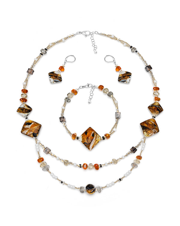 Set Gabriela Galben – colier, brățară și cercei din sticlă de Murano