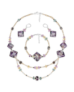 Set Gabriela Mov – colier, brățară și cercei din sticlă de Murano