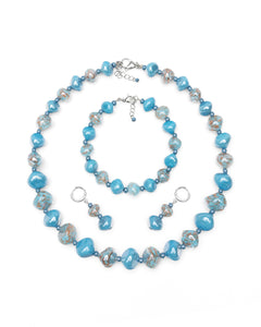 Set Sofia Albastru – colier, brățară și cercei din sticlă de Murano
