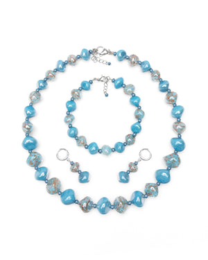 Set Sofia Albastru – colier, brățară și cercei din sticlă de Murano