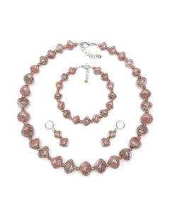 Set Sofia Crem – colier, brățară și cercei din sticlă de Murano