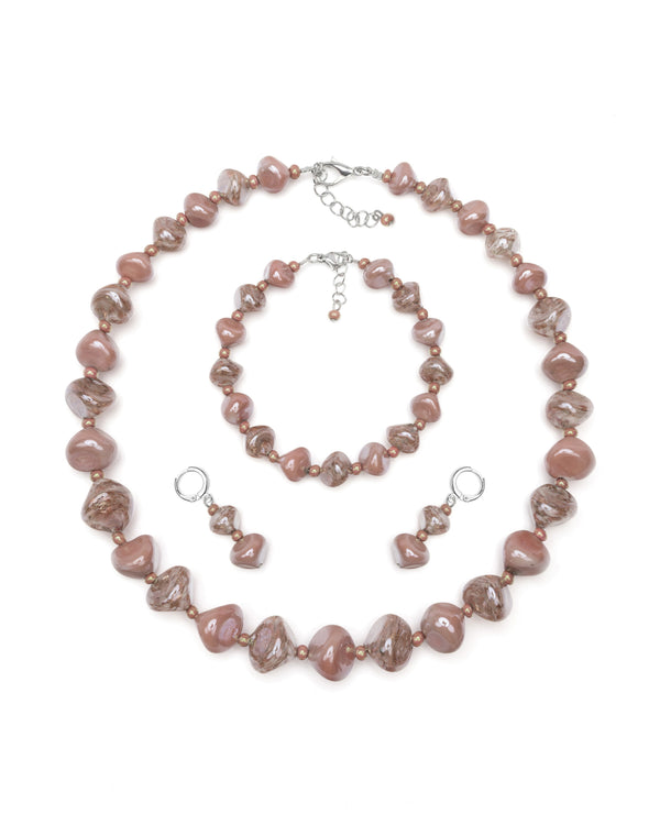 Set Sofia Crem – colier, brățară și cercei din sticlă de Murano