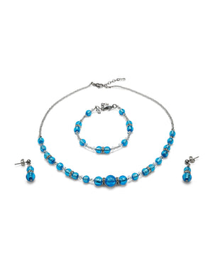 Set Disney Albastru – colier, brățară și cercei din sticlă de Murano, purtate