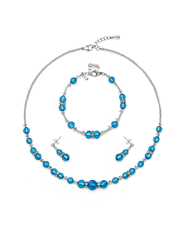 Set Disney Albastru – colier, brățară și cercei din sticlă de Murano