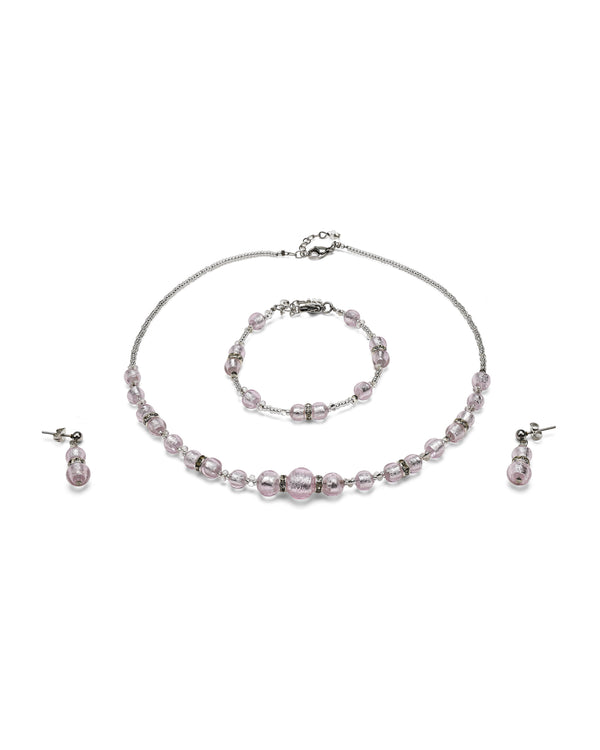 Set Disney Roz – colier, brățară și cercei din sticlă de Murano, purtate