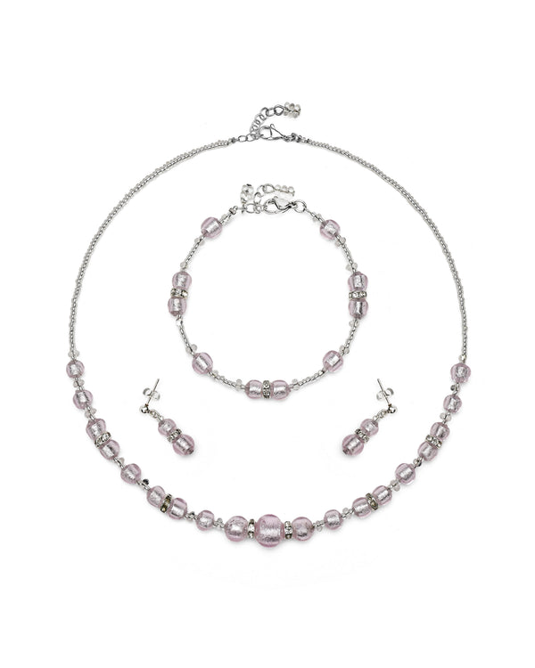 Set Disney Roz – colier, brățară și cercei din sticlă de Murano