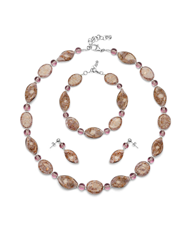Set Karen Mov – colier, brățară și cercei din sticlă de Murano