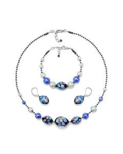 Set Mosaico Bleumarin – colier, brățară și cercei din sticlă de Murano