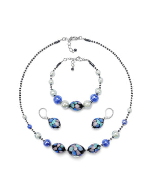 Set Mosaico Bleumarin – colier, brățară și cercei din sticlă de Murano
