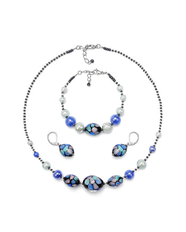 Set Mosaico Bleumarin – colier, brățară și cercei din sticlă de Murano
