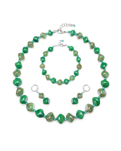 Set Sofia Verde – colier, brățară și cercei din sticlă de Murano