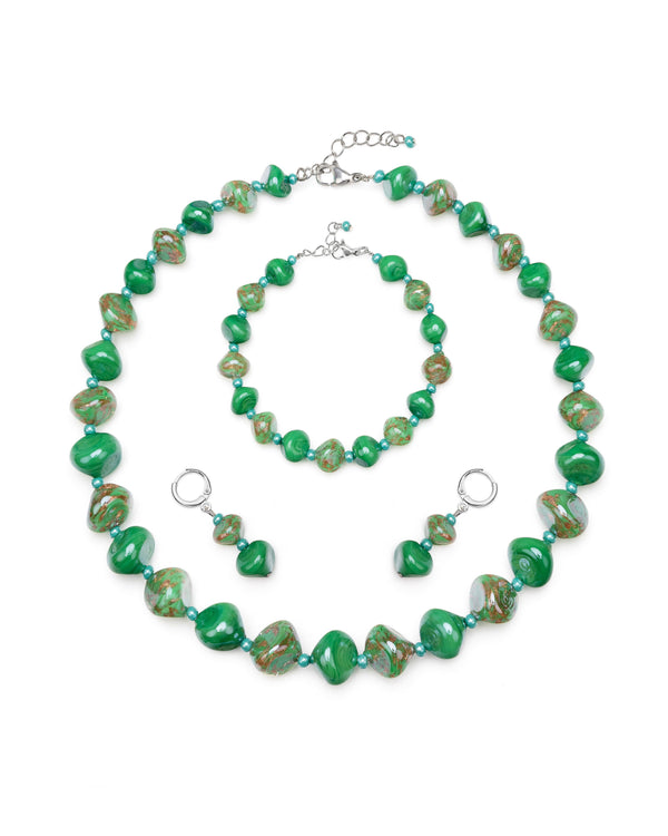 Set Sofia Verde – colier, brățară și cercei din sticlă de Murano